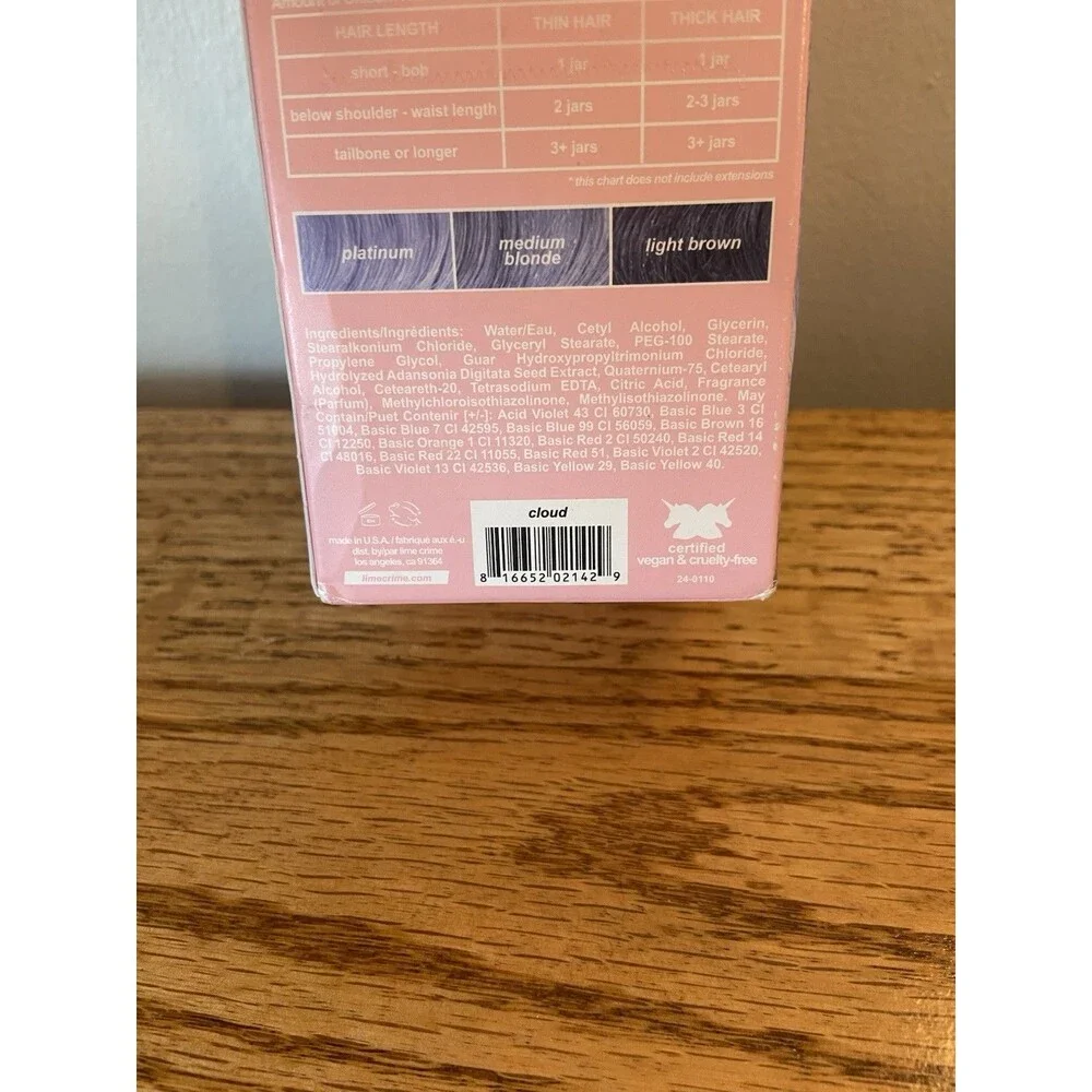 Lime Crime Unicorn Hair Dye TINT Semi Permanent CLOUD 6.76 Fl oz New Blue